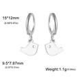 Boucles d'oreilles créoles oiseau en acier inoxydable argenté, taille 15x12mm - Oiseau Potelé / Acier