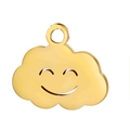 Golden irregular sun-cloud pendant with hollow smiley face and polished steel finish - White Clouds / Gold