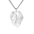 Polished silver monstera leaf pendant necklace made of stainless steel for women - Cable Chain / Steel
