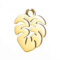 Polished 18K gold vacuum-plated stainless steel monstera leaf pendant with a round loop - Leaf / Gold