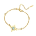 Goldenes zweilagiges Keltisches Hexenknoten Armband mit blauem Stein und S-STEEL Anhänger - Stil 1-Stern Hohl / Doppellagige Kette Gold