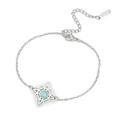 Doppelkettiges keltisches Hexenknoten Armband aus Edelstahl mit hellblauem Steinanhänger - Stil 2-Hohl Vierblättrige Blume / Kreuzkette Silber