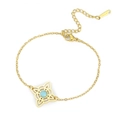 Keltisches Hexenknoten Armband aus goldfarbenem Edelstahl mit blauem Stein Anhänger - Stil 2-Hohl Vierblättrige Blume / Goldene Gliederkette