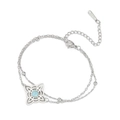 Zweilagiges Edelstahl-Armband mit keltischem Knoten und himmelblauem Steinanhänger - Stil 2-Hohl Vierblättrige Blume / Doppellagige Kette Silber