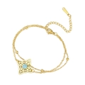 Zweilagiges goldenes Hexenknoten-Armband aus Edelstahl mit einem blauen Stein-Anhänger - Stil 2-Hohl Vierblättrige Blume / Doppellagige Kette Gold