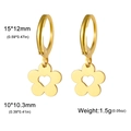 Golden stainless steel hoop earrings with hollow heart flower pendant and size measurements - Heart Flower - Gold