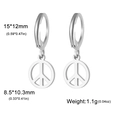 Boucles d'oreilles créoles en acier inoxydable argenté avec pendentifs symbole de paix - Symbole de Paix - Acier