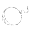 Silver stainless steel double-layer bracelet featuring an Ankh cross pendant and metal beads - Silver Double Layer