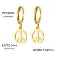 Boucles d'oreilles créoles en acier doré avec pendentif peace et dimensions - Symbole de Paix - Or