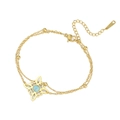 Zweilagiges goldenes Edelstahl-Armband mit keltischem Knoten und hellblauem Stein - Stil 4-Hohl Vierblättriges Kleeblatt / Doppellagige Kette Gold