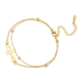 Golden double-layer stainless steel bracelet featuring an Ankh symbol and polished beads - Gold Double Layer Chain