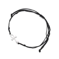 Black woven bracelet featuring a silver stainless steel Ankh cross pendant with adjustable cord - Black Cord Silver