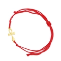Red braided rope bracelet with golden Ankh cross pendant and adjustable slide knot - Red Cord Gold