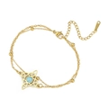 Goldenes zweilagiges keltisches Hexenknoten Armband mit blauem Stein und Mondanhänger - Stil 6-Keltischer Knoten / Doppellagige Kette Gold