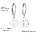 Boucles d'oreilles créoles en acier inoxydable argenté avec pendentif croix ajouré - Disque Croix - Acier