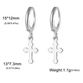 Boucles d'oreilles créoles en acier inoxydable argenté avec pendentif croix et dimensions - Croix - Acier