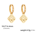 Golden stainless steel hoop earrings with rhombus pendant and inner floral cutout detail - Gold Peach Heart