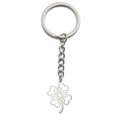Lucky four-leaf clover keychain pendant in polished silver stainless steel finish - Silver Clover Heart