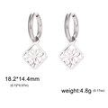 Polished silver stainless steel square clover charm hoop earrings for jewelry DIY - Silver Four-Leaf Clover