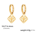 Golden stainless steel hoop earrings featuring clover leaf cutouts and dimensions - Gold Clover