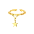Anello aperto dorato minimalista con dettaglio catena e ciondolo a stella appeso - Color Oro Pentagramma