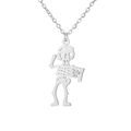 Gotische Halskette mit Skelett-Anhänger aus Silber und Spinnennetz auf feiner O-Kette - Stahlfarbene Totenkopfkugel
