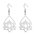 Surgical steel lotus flower drop earrings with hollow yoga charm in silver finish - Steel Hollow Lotus