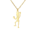 Poliertes Gold Skelett Halskette mit Zylinder in Tanzpose für Halloween Stimmung - Der Goldene Totenkopf Hebt Erschrocken Die Hand.