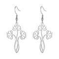 Elegant hollow lotus drop earrings for women in silver stainless steel finish - Steel Three Lotus