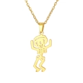 Goldene Edelstahlkette mit tanzendem Skelett-Anhänger für festlichen Halloween-Stil - Goldener Totenkopf Mit Erhobenen Händen Und Lächeln