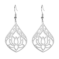 Elegant hollow lotus teardrop earrings in silver stainless steel for yoga jewelry style - Steel Teardrop Lotus