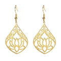 Golden lotus cutout drop earrings in 304 stainless steel with French ear hooks for women - Gold Teardrop Lotus