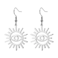 Silver stainless steel evil eye sun earrings with cutout geometric charms and hooks - Steel Sun Eye
