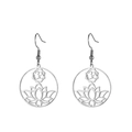Silver stainless steel hollow lotus yoga earrings with Om symbol and ear hooks - Steel Lotus Om Symbol