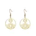 Golden lotus earrings with Om symbol in a hollow circular design for yoga jewelry - Gold Lotus Om Symbol
