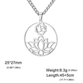 Silver stainless steel Lotus Om pendant necklace with dimensions and product specifications - Steel Lotus Om Symbol