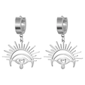Polished silver stainless steel hoop earrings with laser-cut hollow eye pendants - Steel Radiant Eye