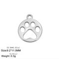 Stainless steel hollow cat paw pendant with 9.2x11mm footprint charm for DIY jewelry - Steel Color Round Plate Hollow Paw