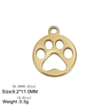 Golden stainless steel cat paw print charm pendant for DIY jewelry, 9.2x11mm size - Gold Color Round Plate Hollow Paw