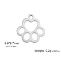 Pendentif patte de chat en acier argenté avec cœur évidé pour création de bijoux DIY - Couleur Acier Patte Cœur