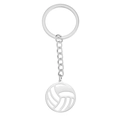Stainless steel volleyball pendant keychain in bright silver finish for sports lovers - Silver Volleyball