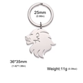 Silver 304 stainless steel lion head keychain with hollow silhouette design - Silver Lion Head