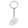 Polished silver stainless steel American football charm keychain with hollowed out detail - Silver Rugby