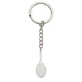 Polished silver stainless steel tennis racket keychain pendant with net detail - Silver Tennis Racket
