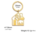 Golden 304 stainless steel house and tree family keychain with heart pendant detail - Gold House