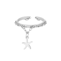 Verstellbarer Silberring mit einer feinen Metallkette und minimalistischem Seestern-Anhänger - Seestern / Stahlfarbe Seestern
