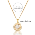 Detailed view of gold pearl necklace with enamel pendant showing dimensions and weight - Single Chain / Gold