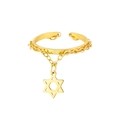 Elegante anello aperto regolabile dorato con ciondolo a stella e sottili maglie di catena - Color Oro Esagramma