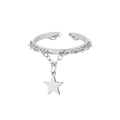 Anello a catena d'argento regolabile con ciondolo a stella per donna stile minimalista - Color Acciaio Pentagramma