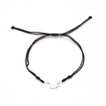 Minimalist black braided graduation bracelet with silver polished mortarboard pendant - Black Rope Silver Doctoral Hat 2